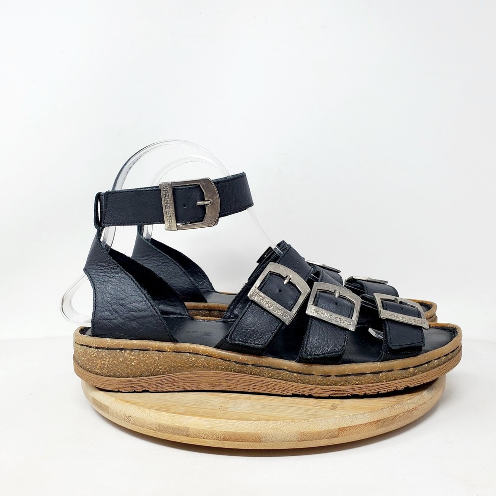 Spring Step‎ Alexcia Sandals Womens 38 Black Gladiator Buckles Straps Shoes